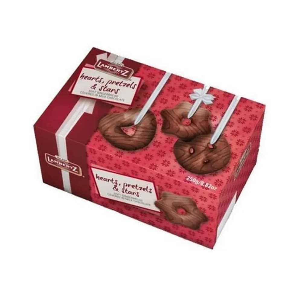 Biscoito doce lambertz pretzel cobertura chocolate mel embalagem 250g