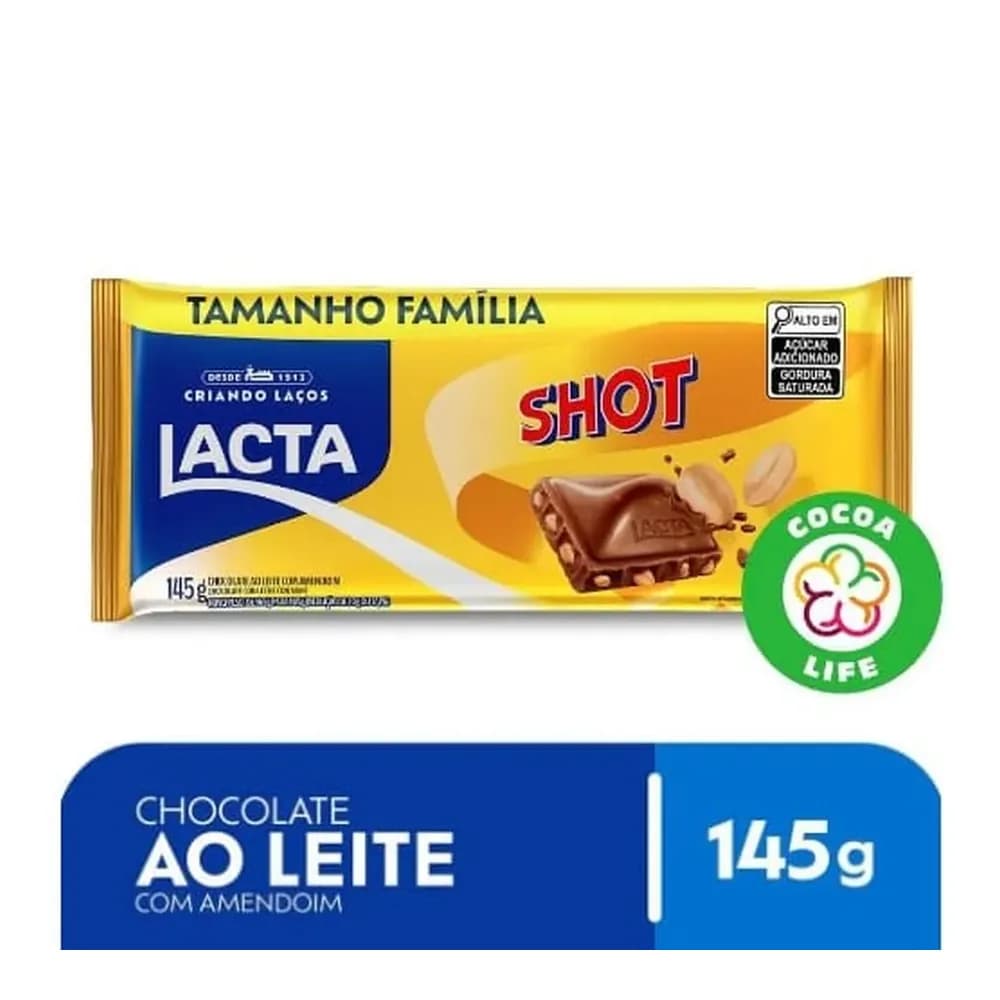 Chocolate barra shot tamanho familia lacta 145g