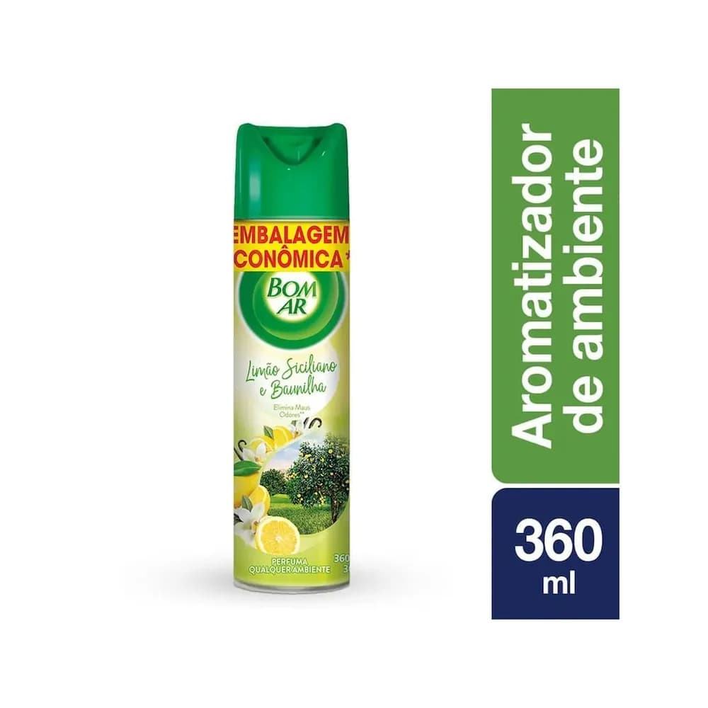 Aromatizador aerossol limao siciliano e baunilha bom ar 360ml embalagem economica