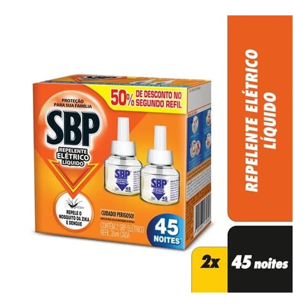 Kit repelente eletrico liquido 45 noites 50% gratis 2a unidade 35ml sbp