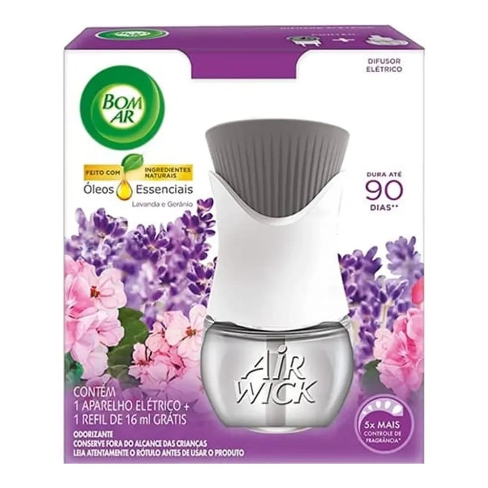 Difusor eletrico bom ar lavanda e geranio aparelho + refil 16ml