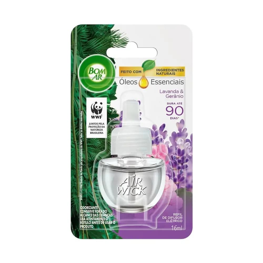 Difusor eletrico bom ar lavanda e geranio refil air wick 16ml
