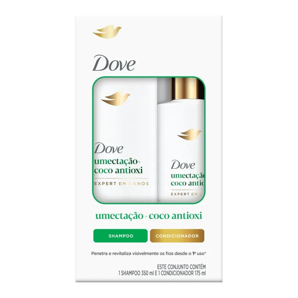 Kit shampoo 350ml + condicionador 175ml umectação + coco dove