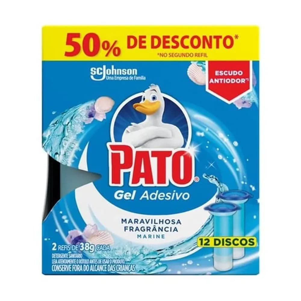 Kit desodorizador sanitario gel adesivo marine refil pato 2un com 6 discos cada