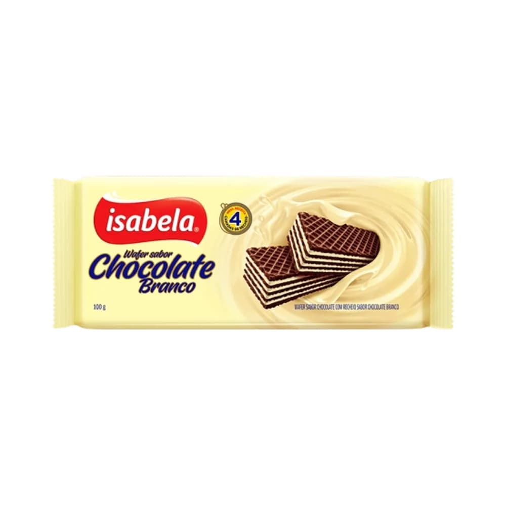 Biscoito wafer chocolate branco isabela 100g