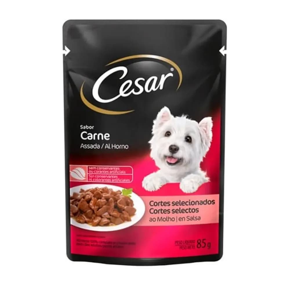 Racao umida para caes adultos sabor carne assada ao molho cesar 85g
