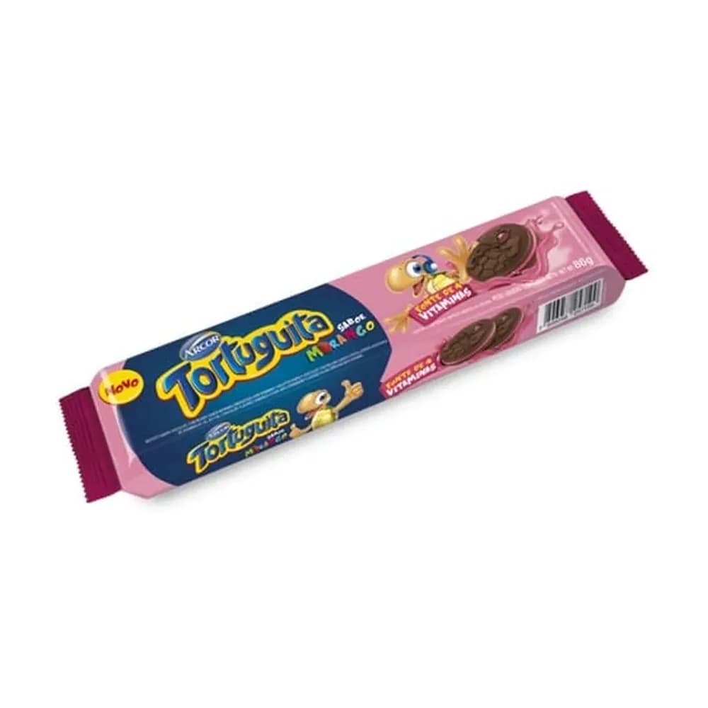 Biscoito recheado de morango com chocolate tortuguita 86g