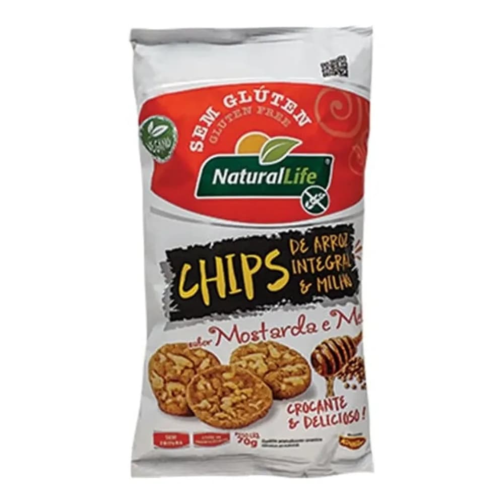 Chips de arroz sabor mostarda e mel natural life 70g