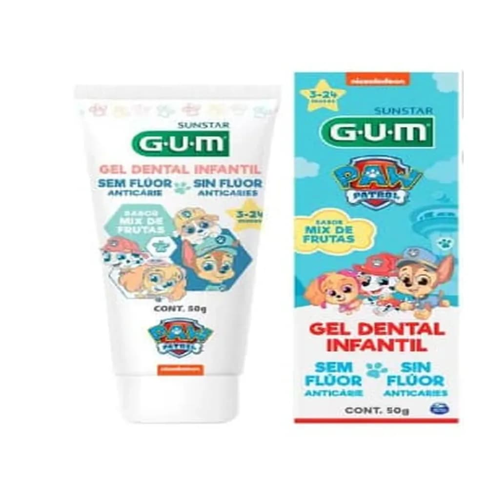 Gel dental infantil patrulha canina sabor mix de frutas sem fluor gum 50g