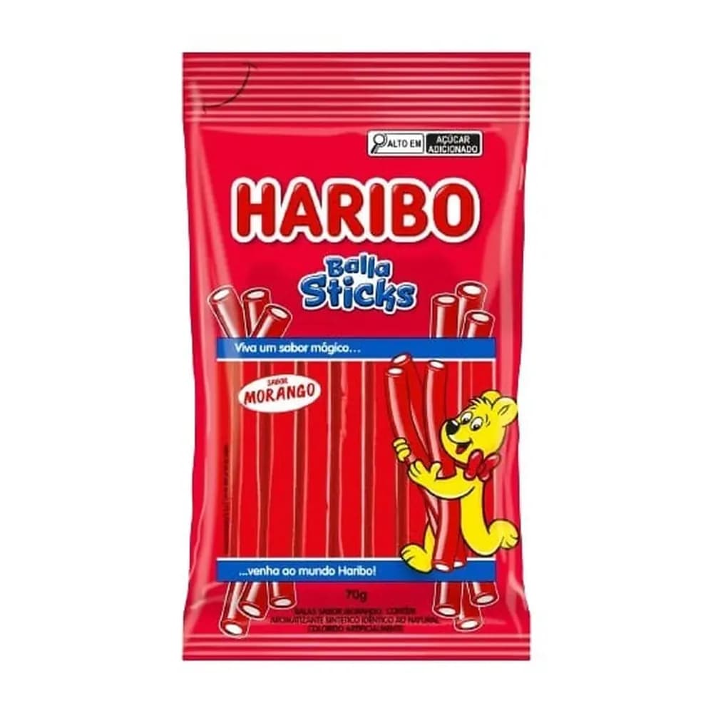 Bala gelatina stick sabor morango haribo 70g