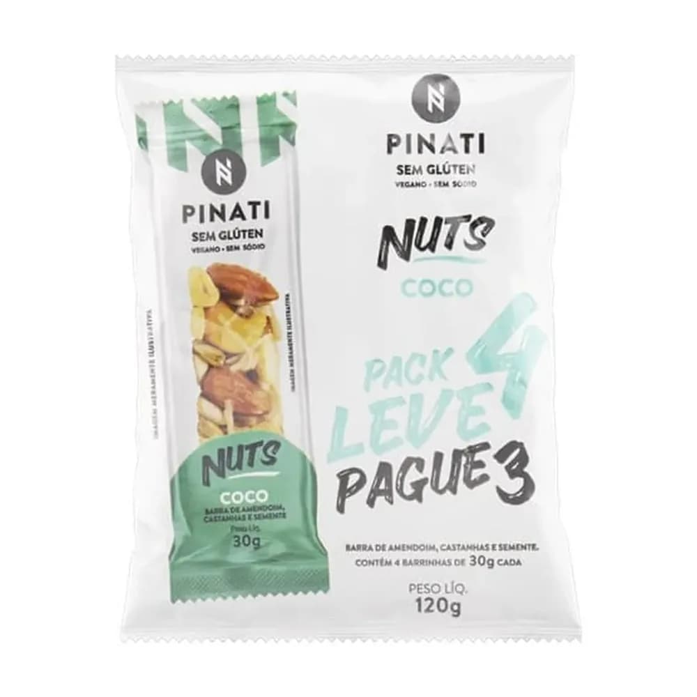 Barra de cereal pinati nuts coco 120g embalagem leve 4un pague 3un
