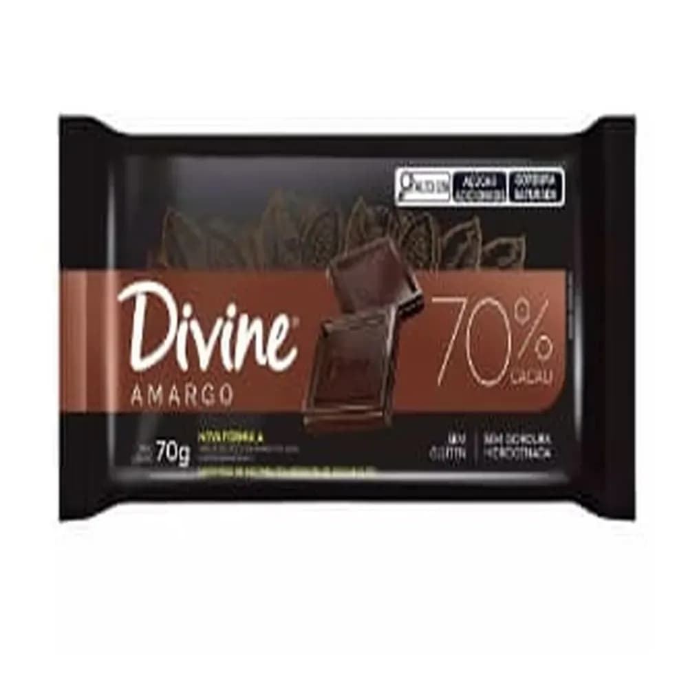 Chocolate amargo 70% cacau divine 70g