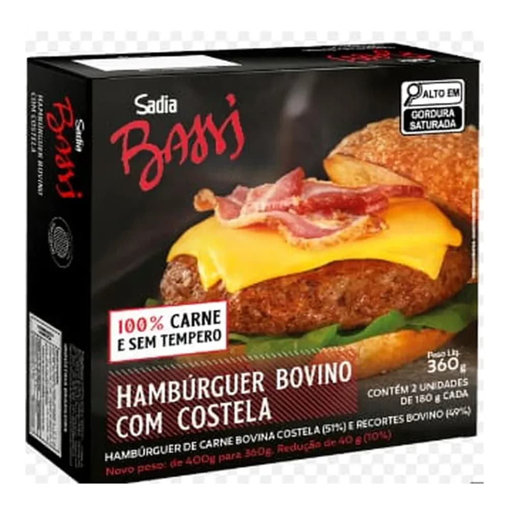 Hambuguer bovino sadia bassi costela 360g