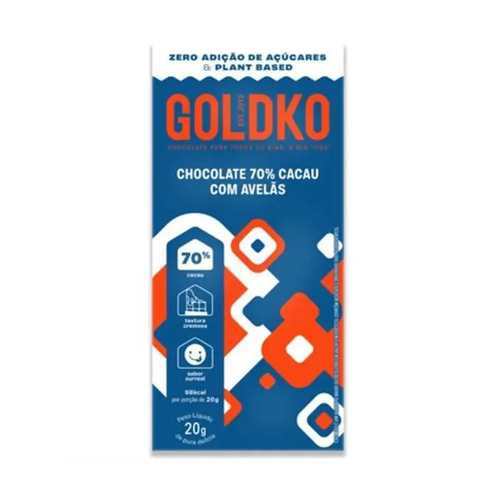 Chocolate gold&ko 70% cacau com avela 20g