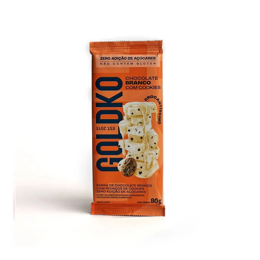 Barra de chocolate branco com cookies zero adicao de acucares goldko 80g