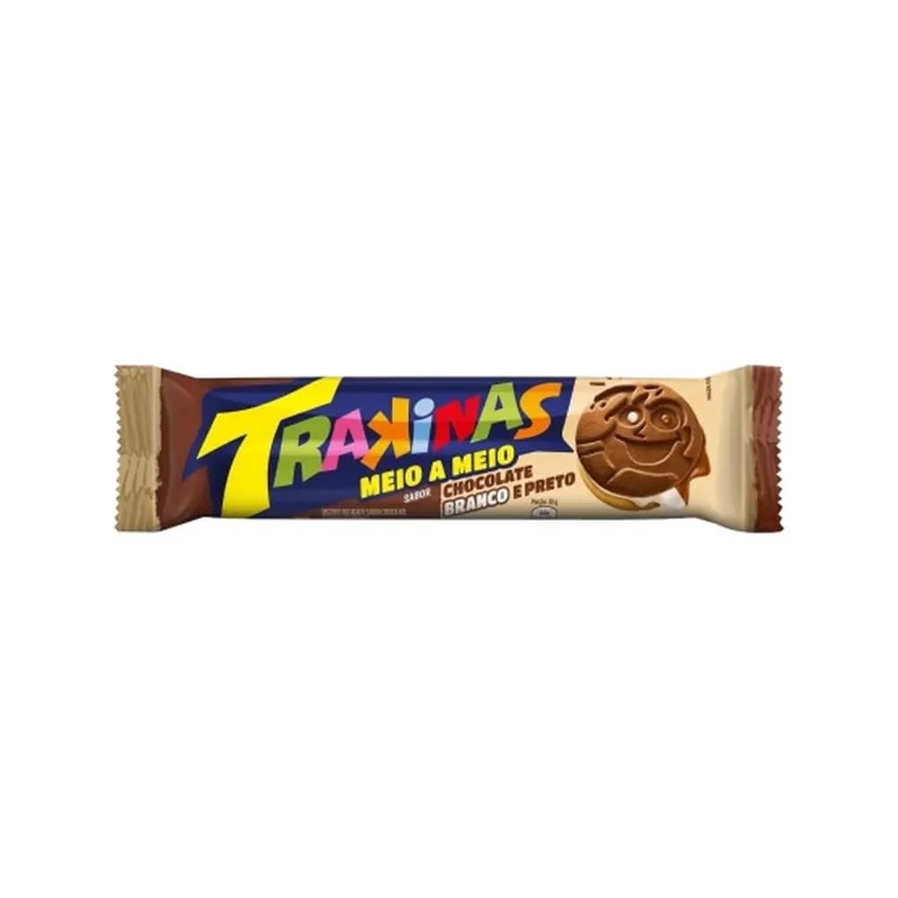 Biscoito recheado 1/2 chocolate ao leite e branco trakinas 126g