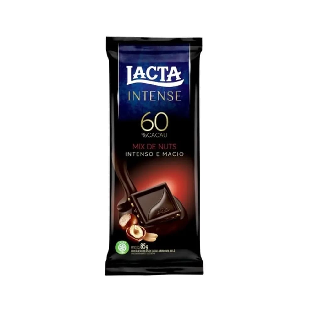 Chocolate intense amargo 60% cacau mix de nuts lacta 85g