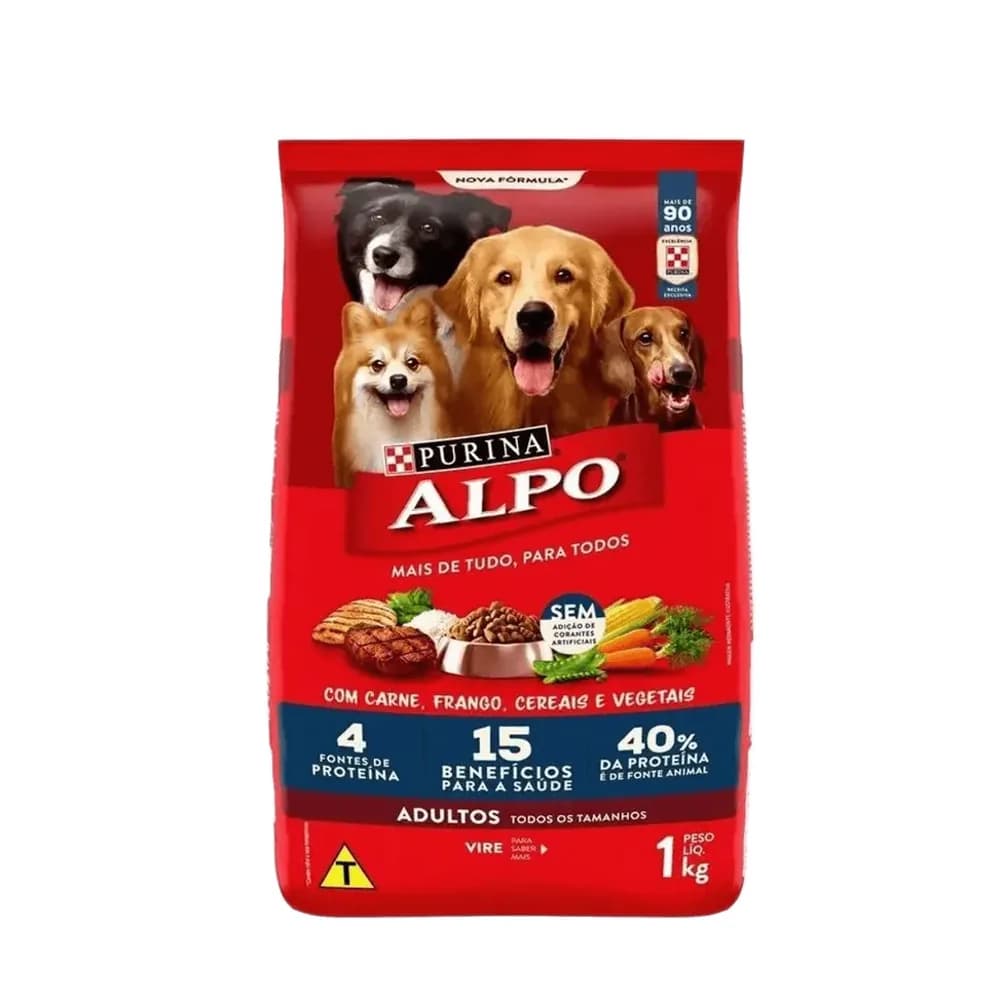 Racao para caes adultos sabor carne, frango, cereais e vegetais alpo 1 kg