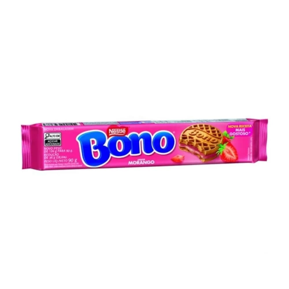 Biscoito recheio sabor morango bono 90g
