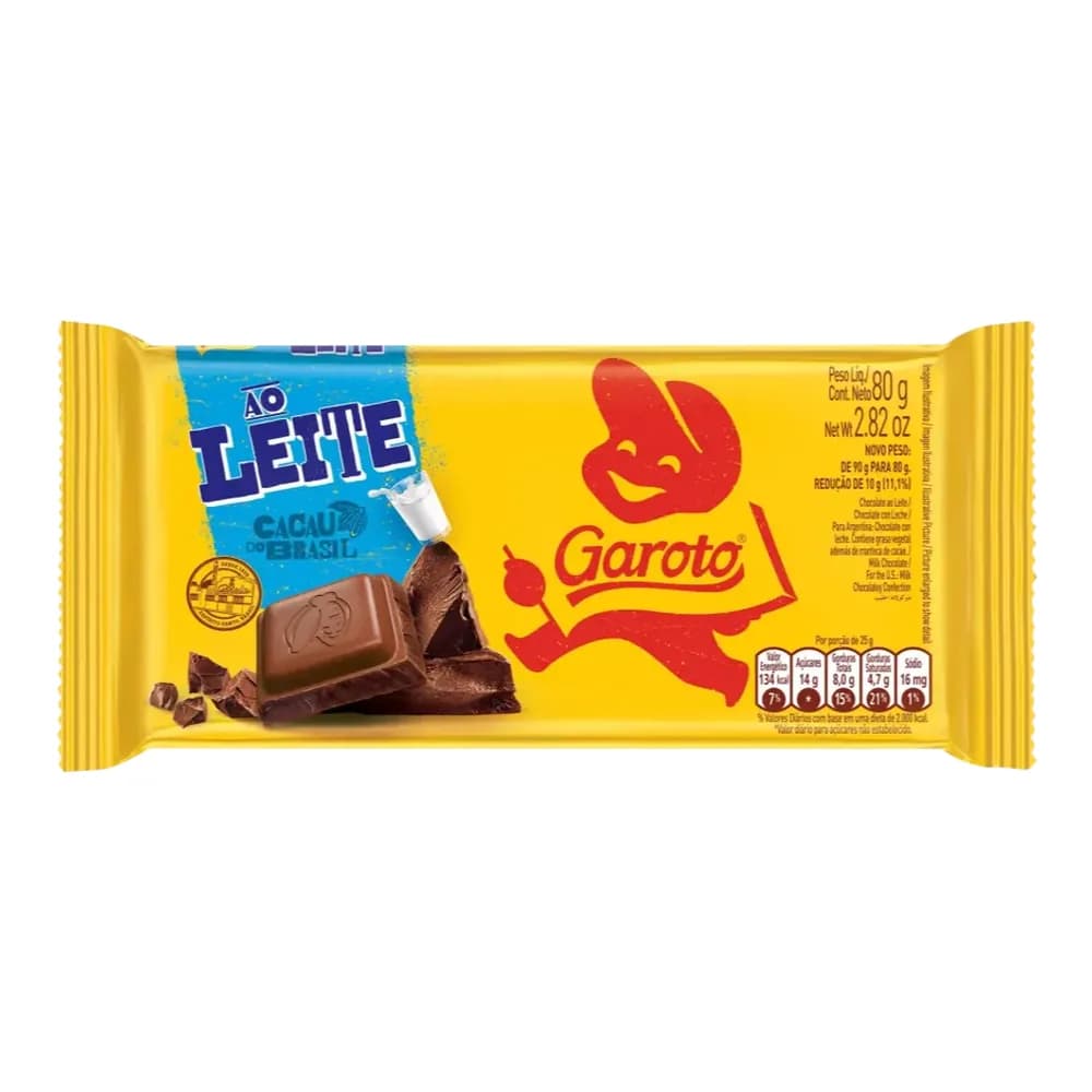 Chocolate em barra ao leite garoto 80g