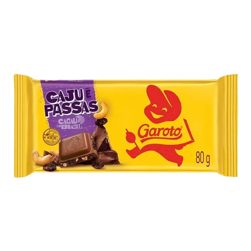 Barra de chocolate caju passas garoto 80g