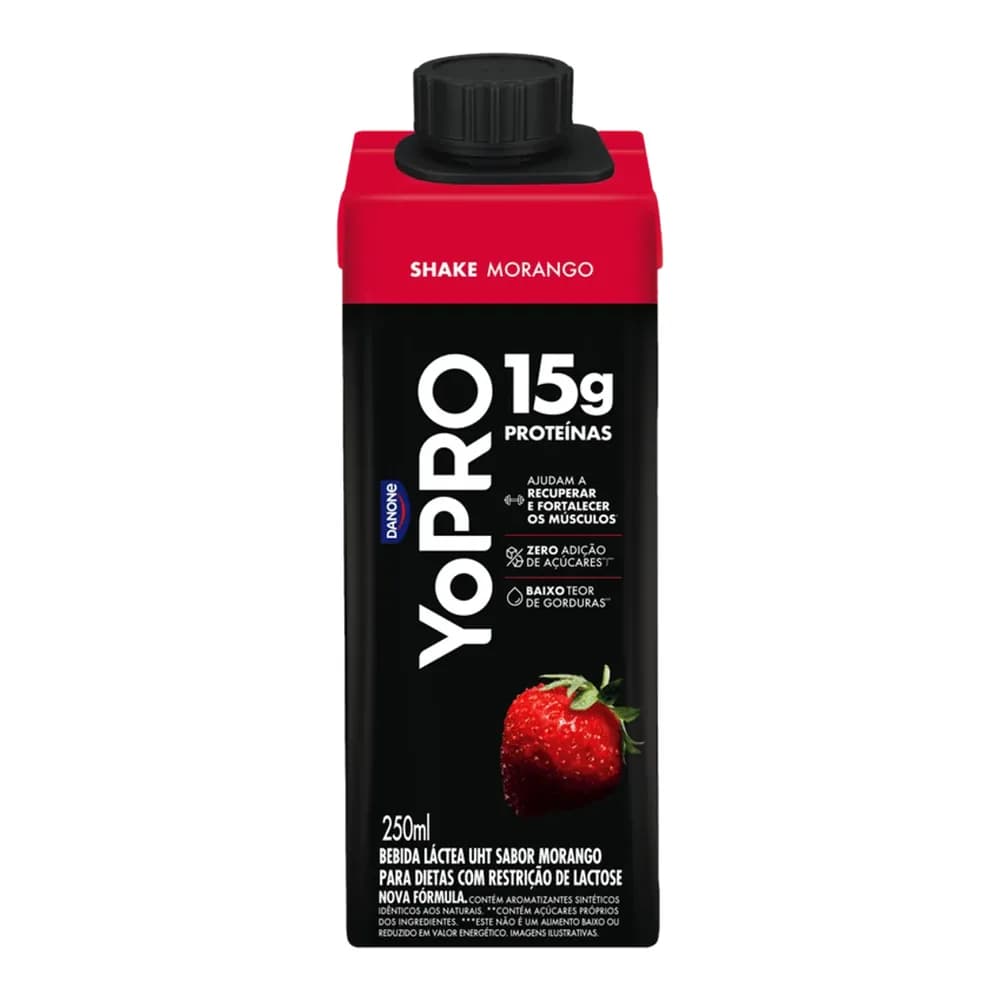 Yopro bebida lactea uht morango 15g de proteinas 250ml