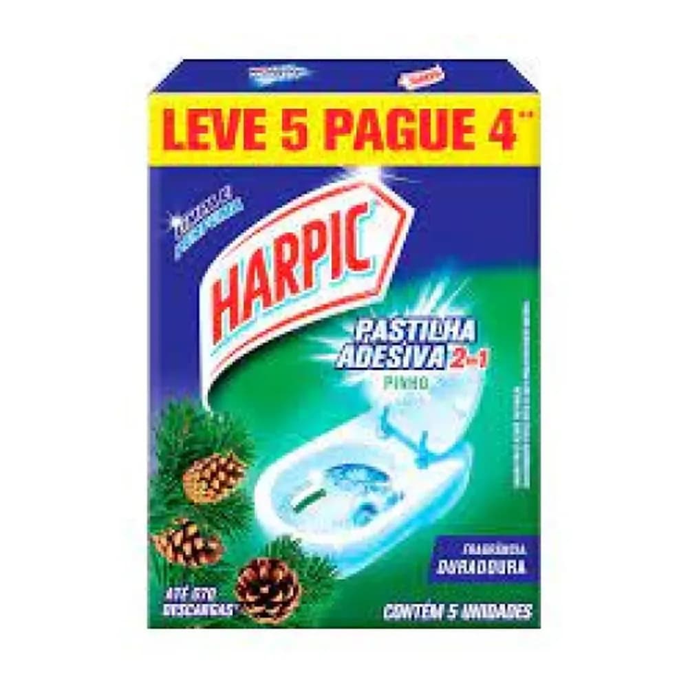 Pastilha adesiva sanitaria pinho harpic 5un embalagem economica