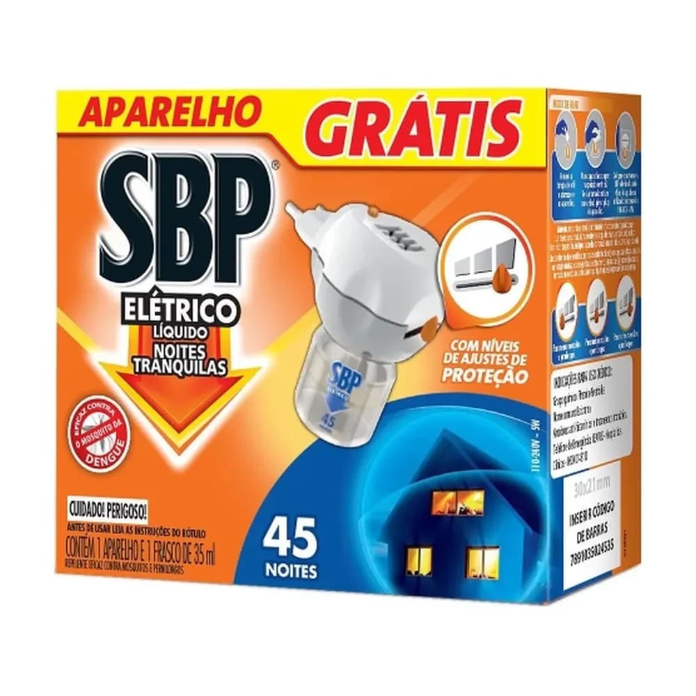 Repelente eletrico liquido sbp 45 noites novo aparelho + refil