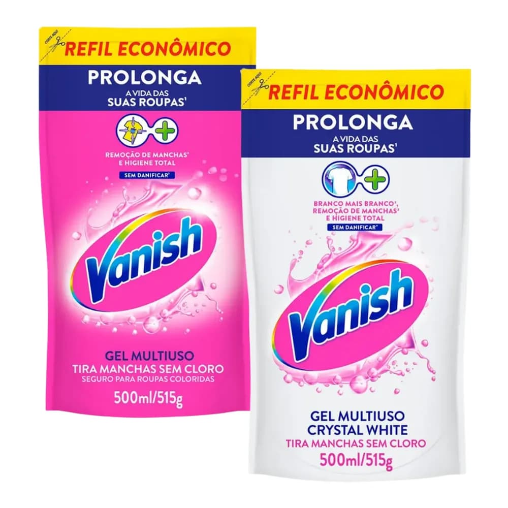 Tira manchas liquido crystal white para roupas brancas refil economico vanish 500ml