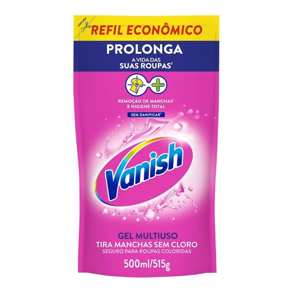 Tira manchas liquido multiuso para roupas coloridas vanish 500ml refil economico