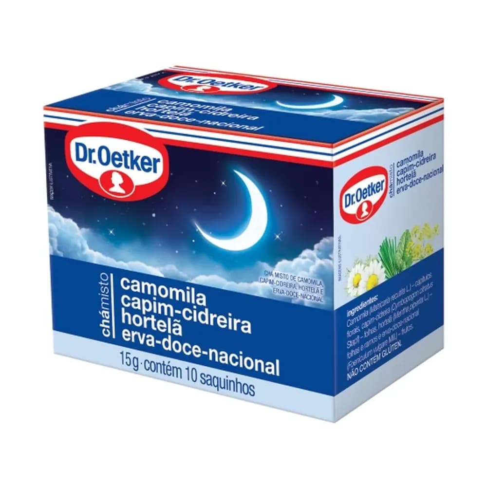 Cha misto dr oetker camomila, capim cidreira, hortela e erva doce nacional 15g