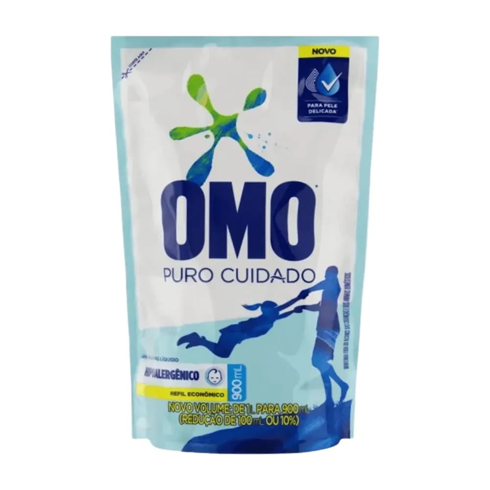 Lava-roupas liquido puro cuidado sache economica omo 900ml