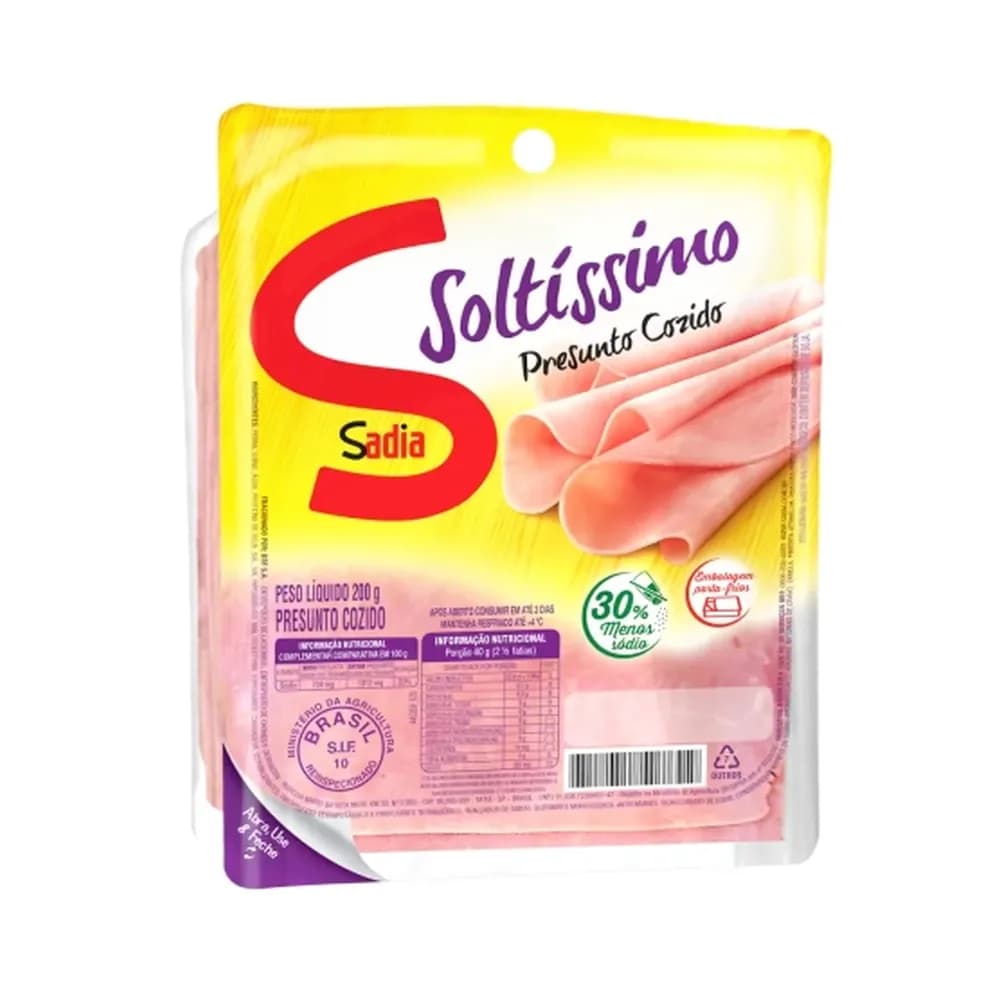 Presunto cozido fatiado soltissimo sadia 200g