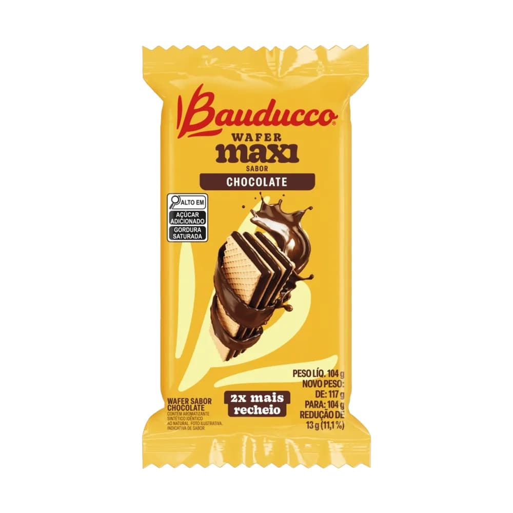 Biscoito wafer maxi sabor chocolate bauducco 104g