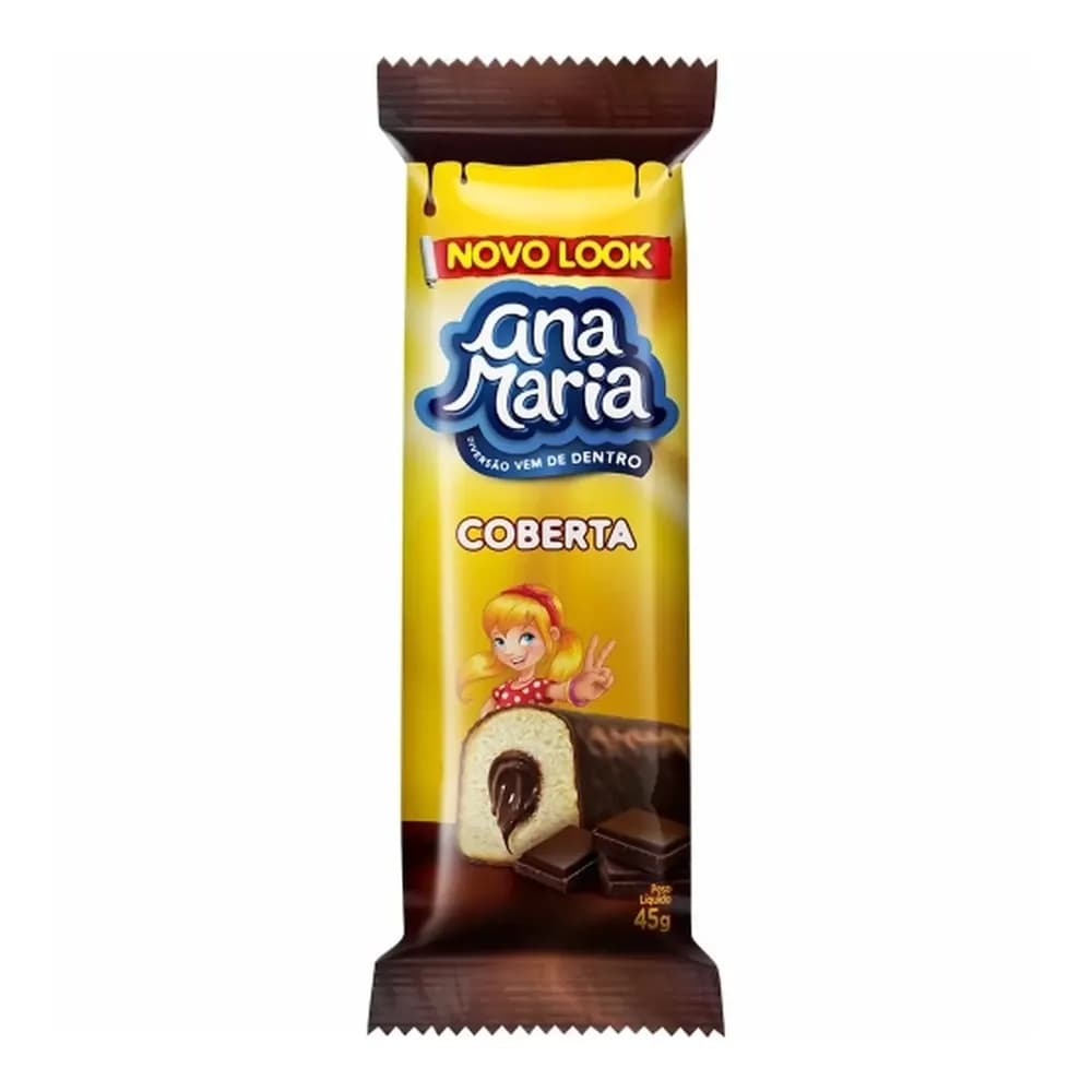 Bolinho de baunilha com recheio e cobertura sabor chocolate ana maria 42g