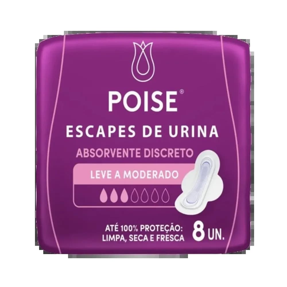 Absorvente com abas para escapes de urina discreto poise 8 unidades