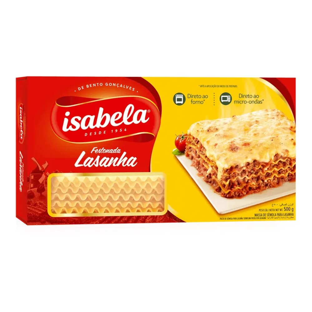 Massa para lasanha isabela festonada com ovos embalagem 500g