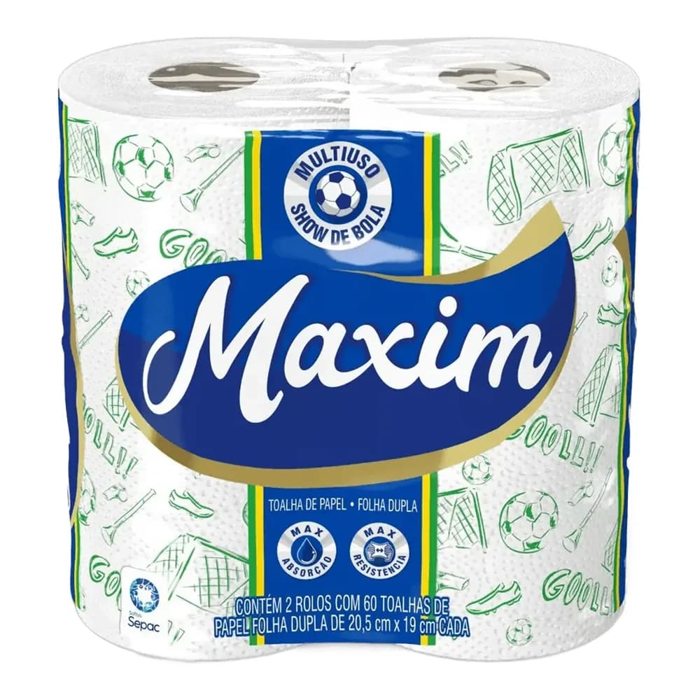 Toalhas de papel maxim 2 rolos c/60 toalhas