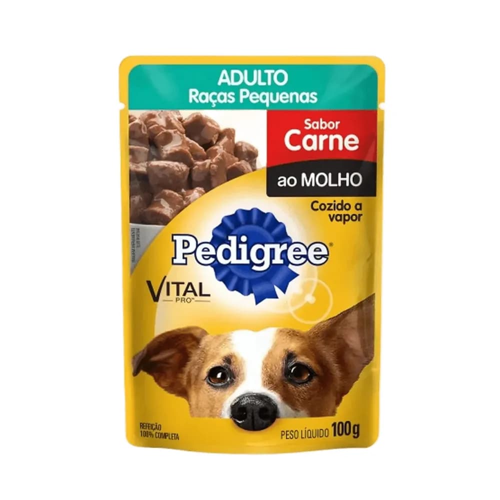 Racao umida sache carne ao molho para caes adultos de racas pequenas pedigree 100g