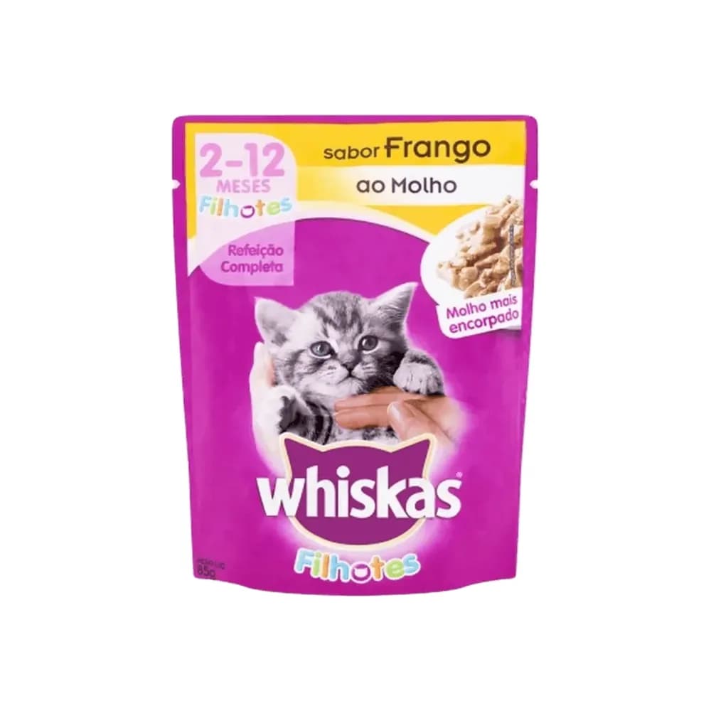 Racao umida para gatos adultos sabor frango ao molho whiskas 85g