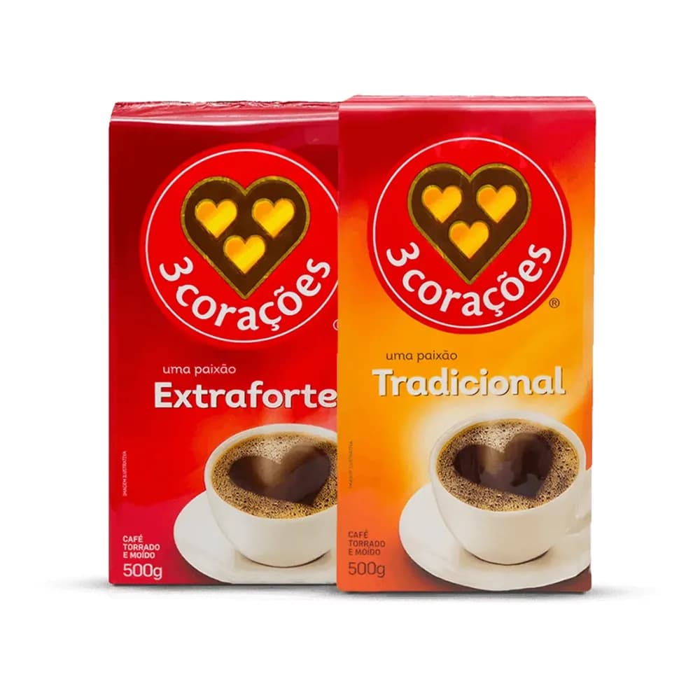 Cafe torrado e moido 3 coracoes extra forte a vacuo 500g