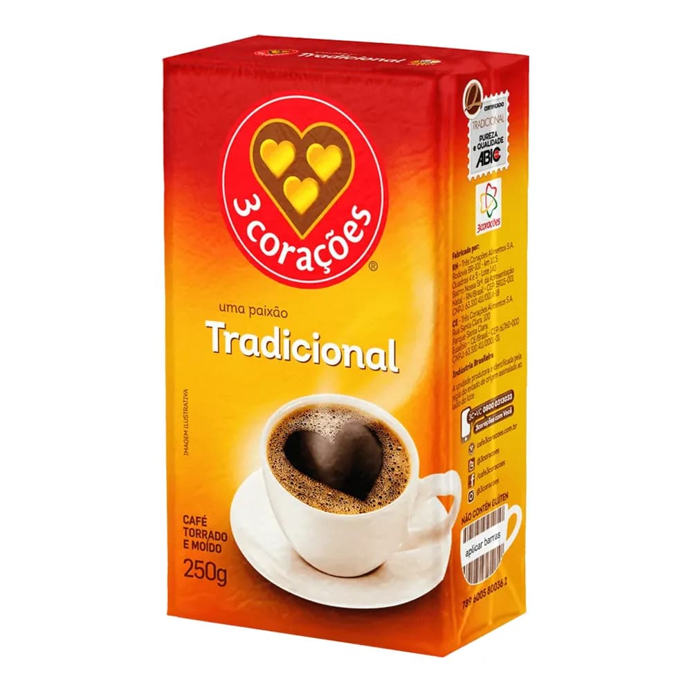 Cafe torrado e moido 3 coracoes tradicional a vacuo 500g