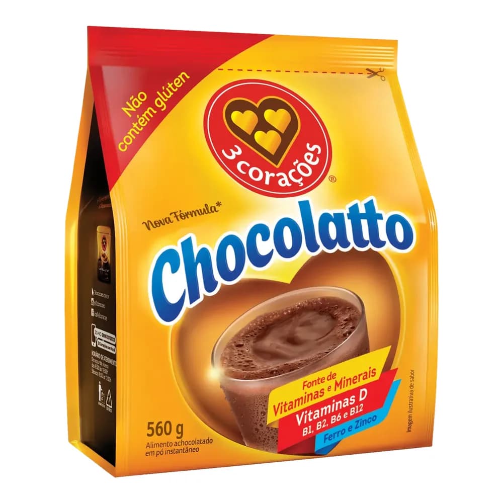 Achocolatado po chocolatto 3 coracoes 560g
