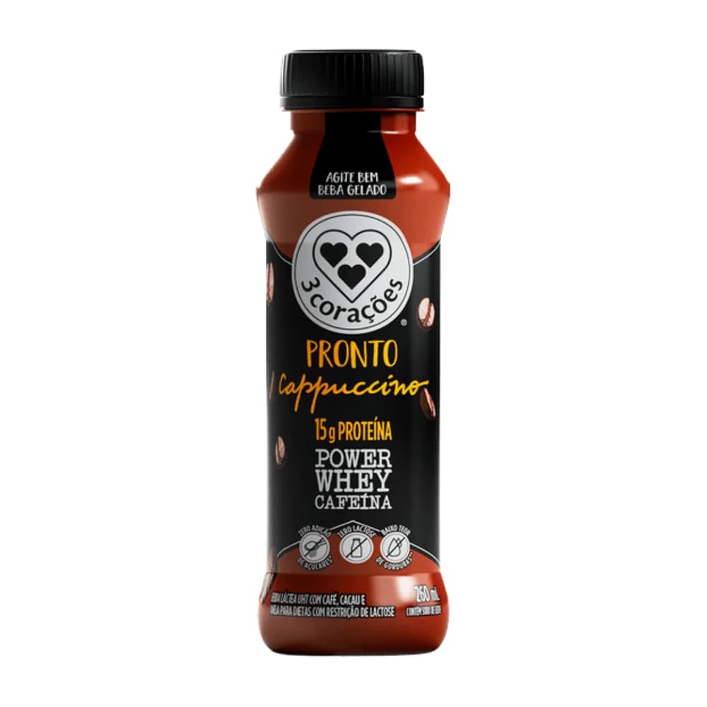 Bebida lactea cappuccino power whey 3 coracoes 260ml