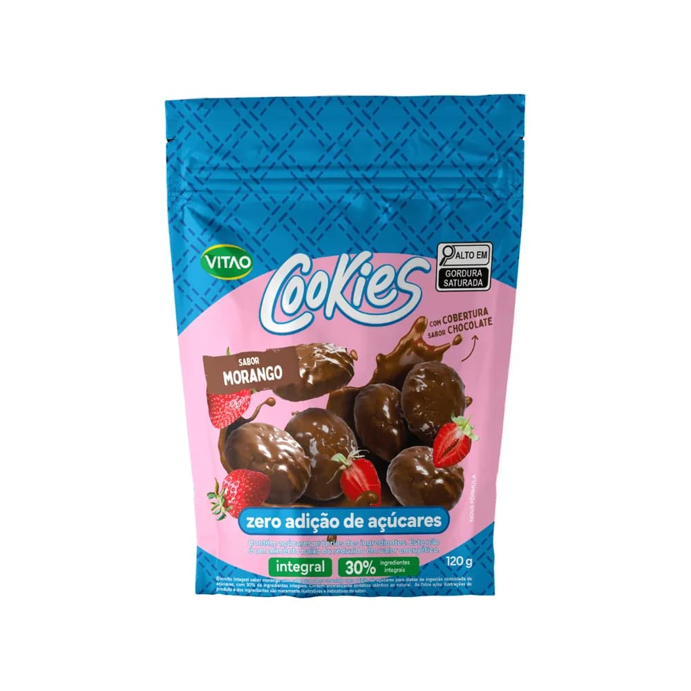 Cookies integrais vitao diet morango coberto com chocolate pacote 150g