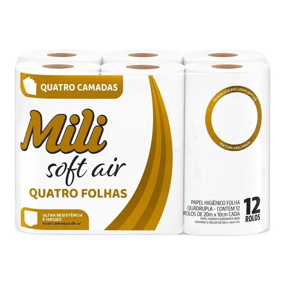 Papel higienico quatro folhas soft air mili 20m com 12