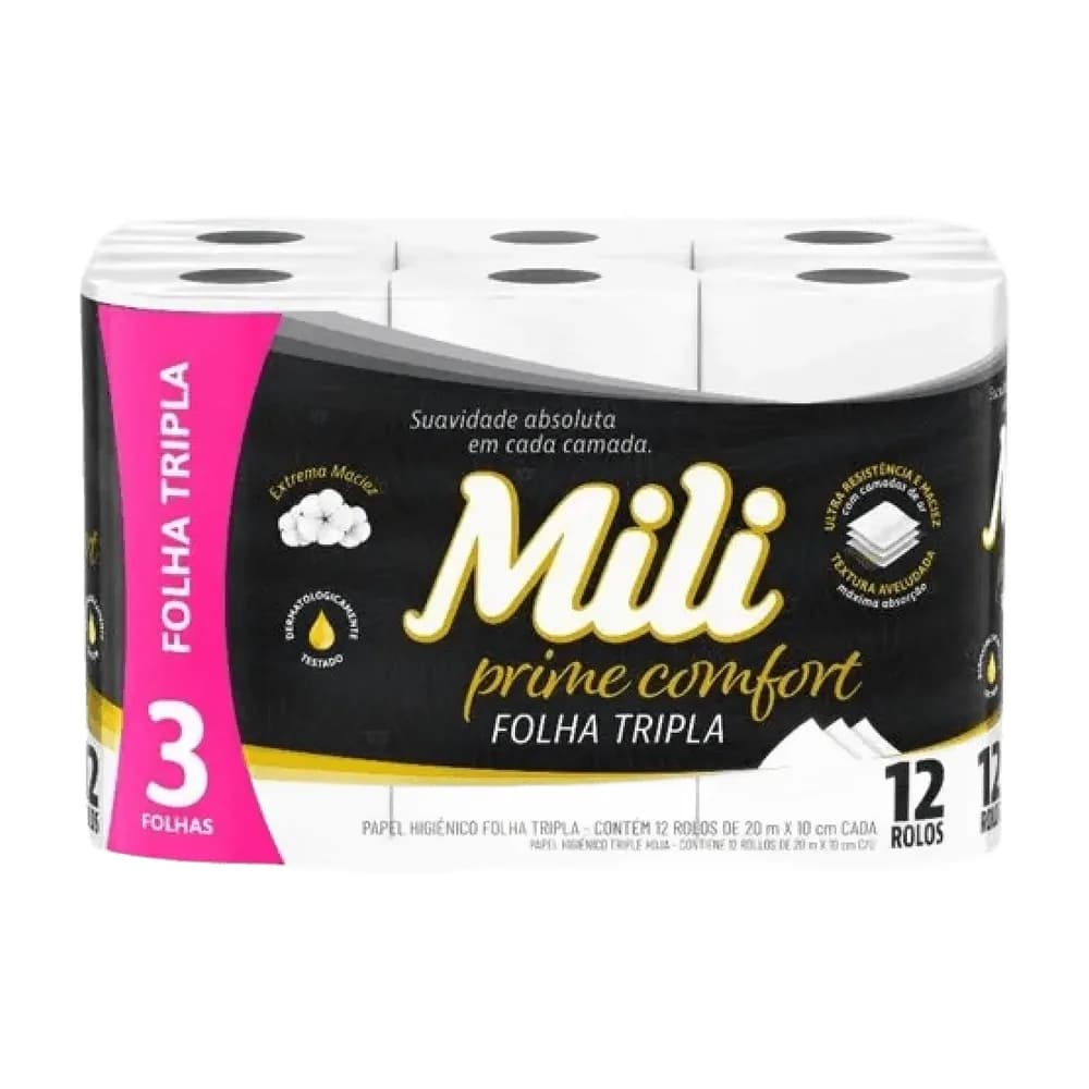 Papel higienico folha tripla mili 20m com 12