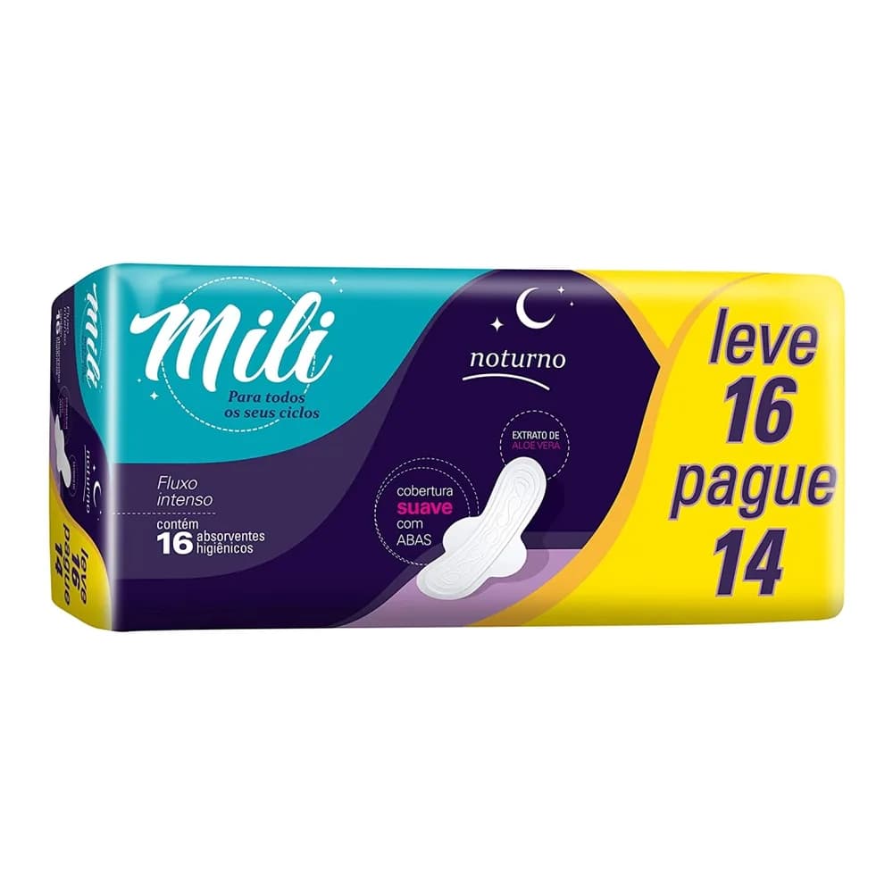 Absorvente noturno suave com abas mili 16un