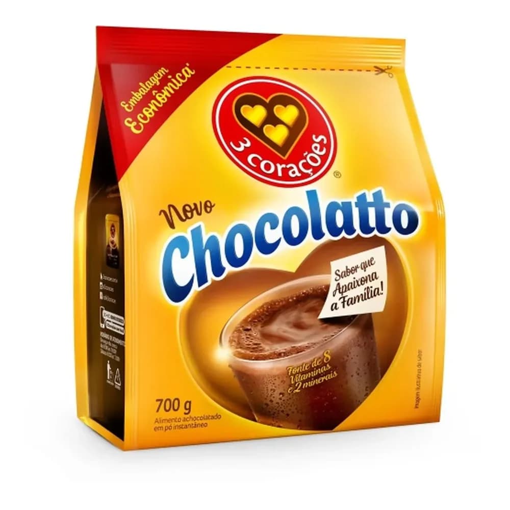 Achocolatado chocolatto refil 3 coracoes 700g