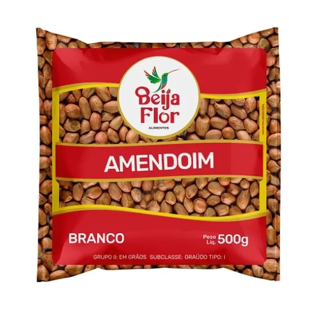 Amendoim branco beija flor com pele embalagem 500g